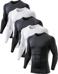 5 or 4 Pack Men Compression Shirts Long Sleeve UPF SPF Rash Guard Workout