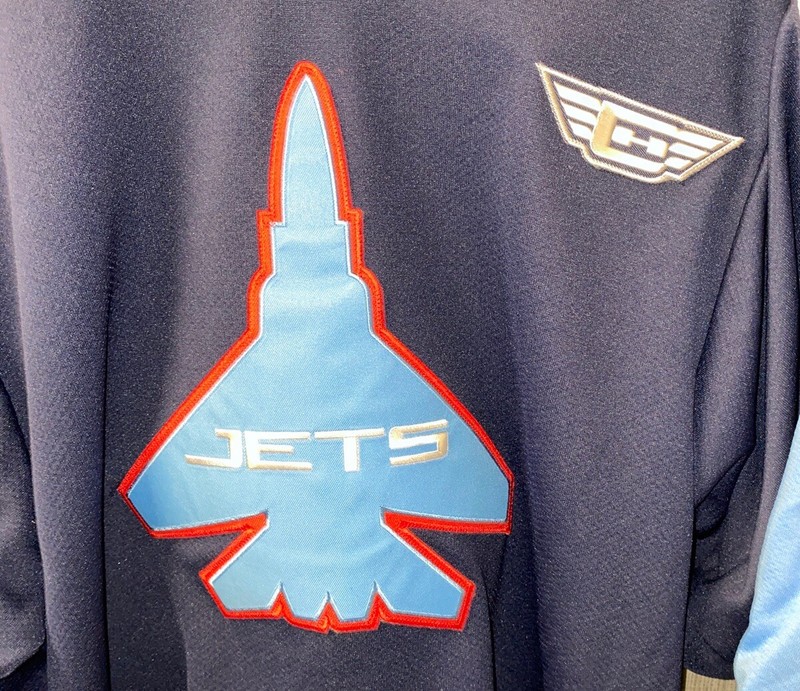 K1 Mens Blue Embroidered JETS USA Made Jersey Size YXL gallery