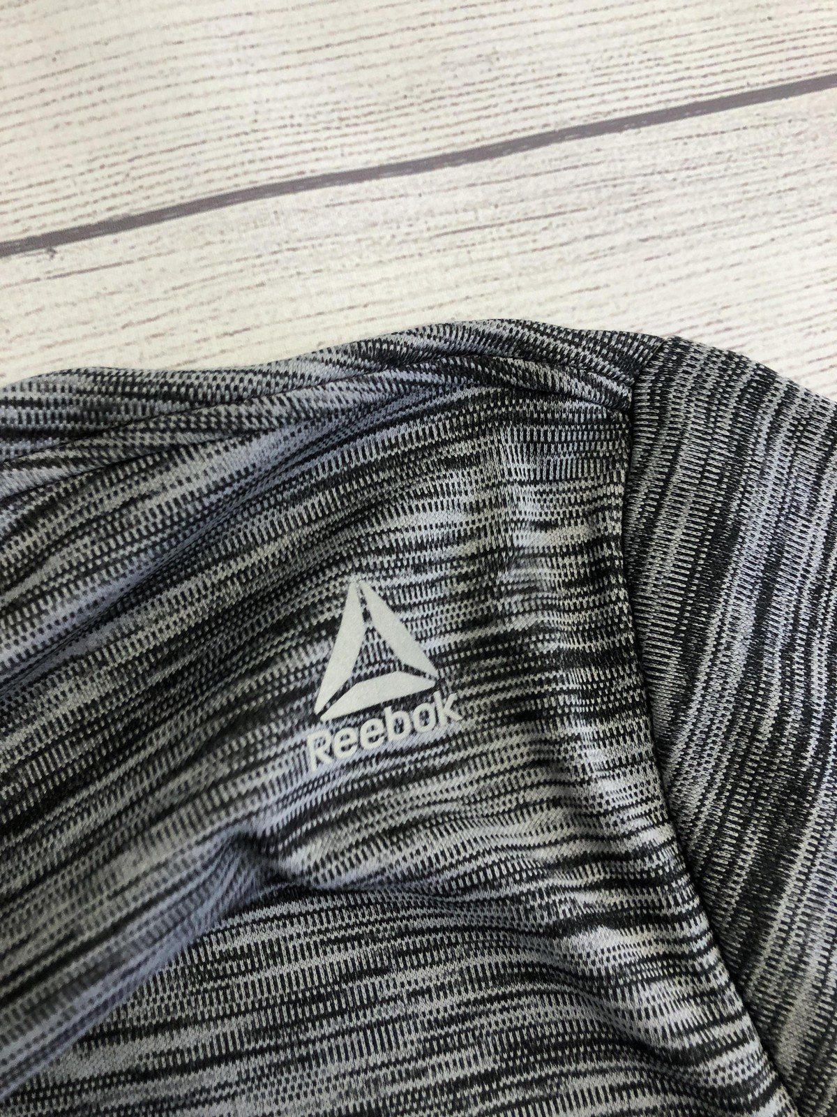 Reebok Shirt Mens Medium Gray Short Sleeve Athletic Performance Tee Striped gallery