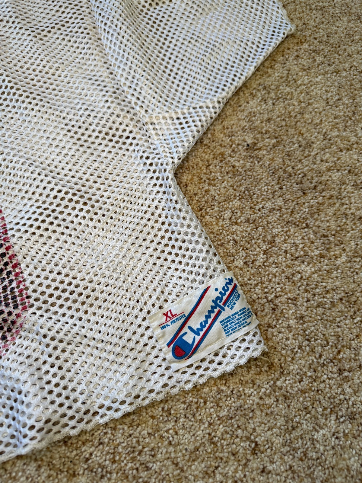 Vintage 80s Champion Montauk Football White Mesh Cropped Football Jersey Sz XL gallery