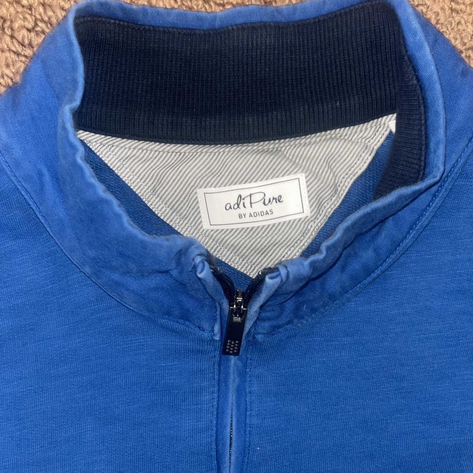 Men's adiPure by Adidas 1/4 zip Blue Performance Pullover /Medium/logo gallery