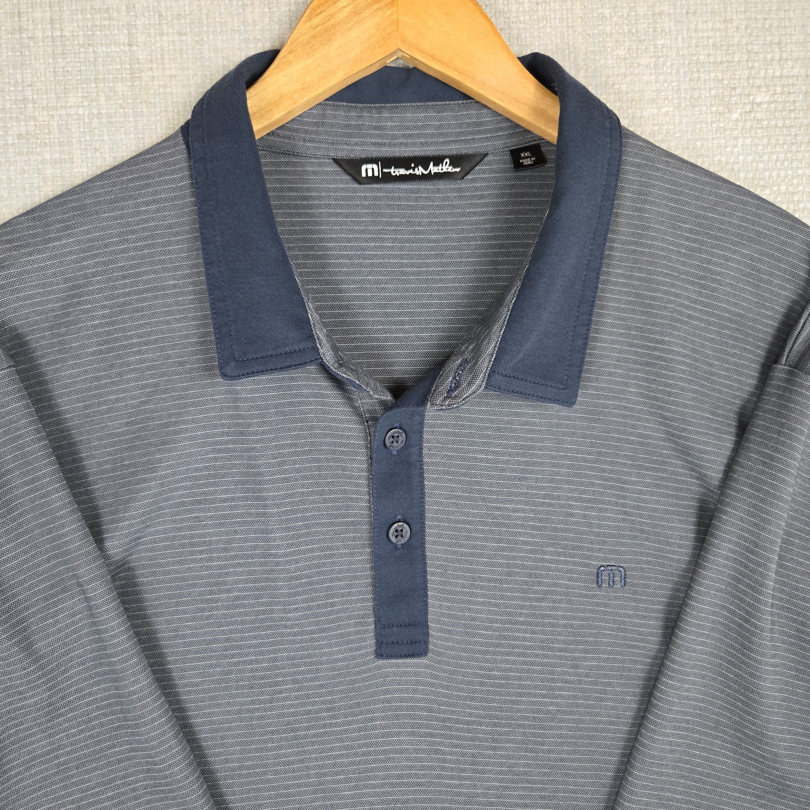 TRAVIS MATHEW Mens Size 2XL Performance Cotton Polo Shirt Blue Gray Golf gallery