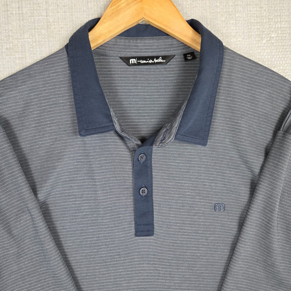 TRAVIS MATHEW Mens Size 2XL Performance Cotton Polo Shirt Blue Gray Golf