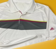 Adidas Golf Polo Shirt Men Sz L Pure Motion Short Sleeve Athletic White Gray