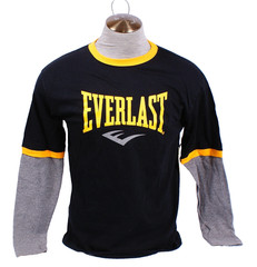 Everlast Men’s M Black Gray Layered Long Sleeve Tee T Shirt Crew Neck Cotton