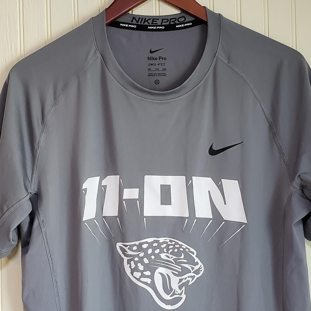 Nike Pro Dri-FIT Shirt Mens 2XL Gray 11-On Jaguar Football Graphic Athletic Tee