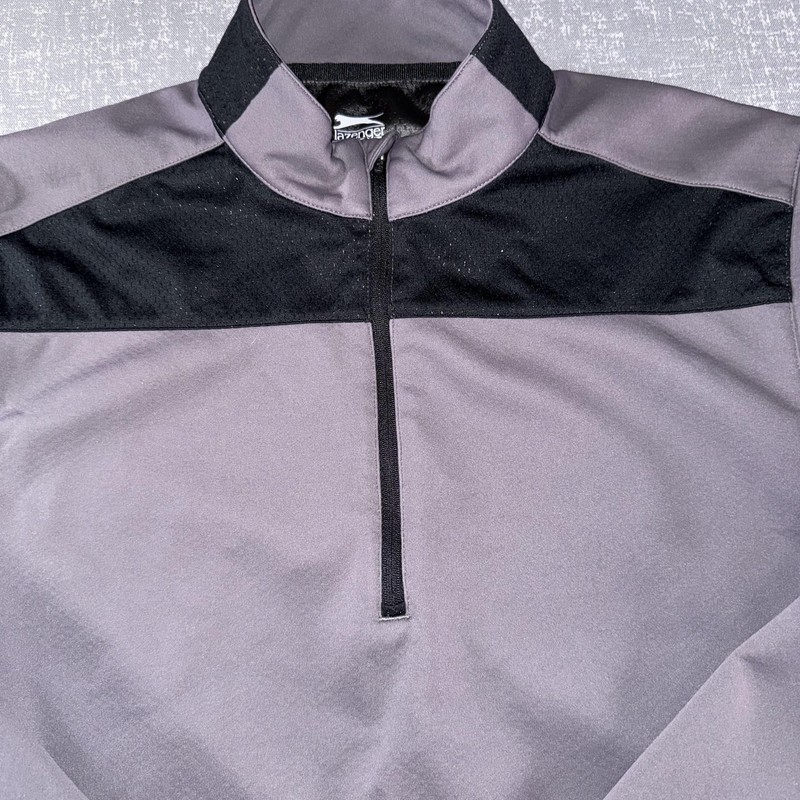 Slazenger Golf Pullover Mens Large Gray Black 1/4 Zip Mock Neck Long Sleeve gallery