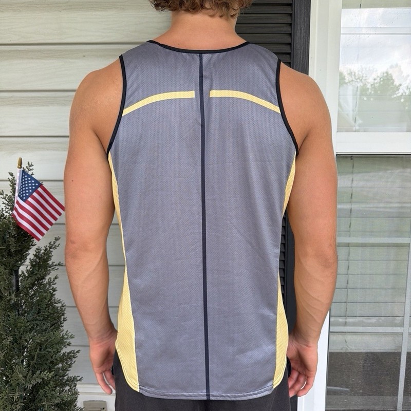 Vintage 90s Nike Navy & Gold Drifit Racing Running Jersey Singlet Size S gallery