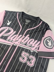 Playboy Magazine Black & Pink Striped Baseball Jersey ’53 Unisex Size Large