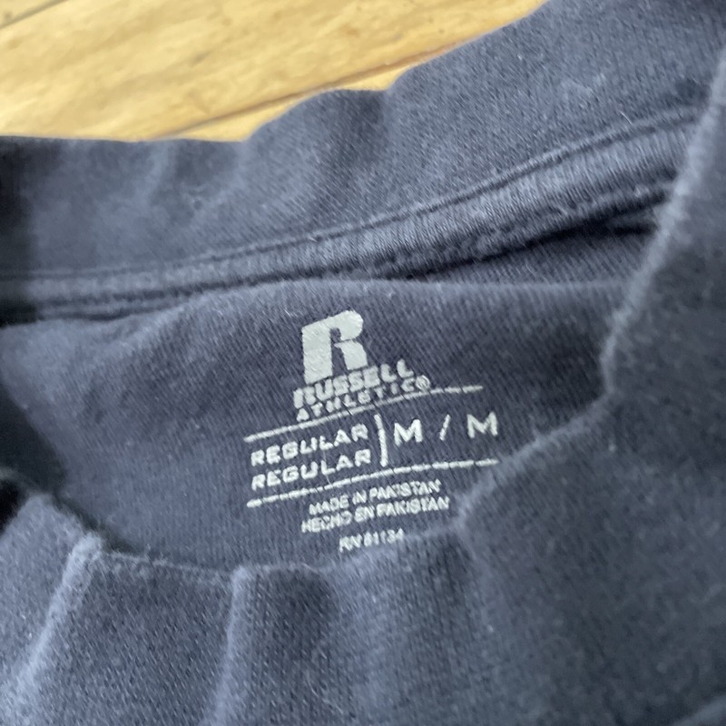 RUSSEL ATHLETIC Mock Neck Shirt Men M Blue Black Long Sleeve Baseball Sports 38" gallery