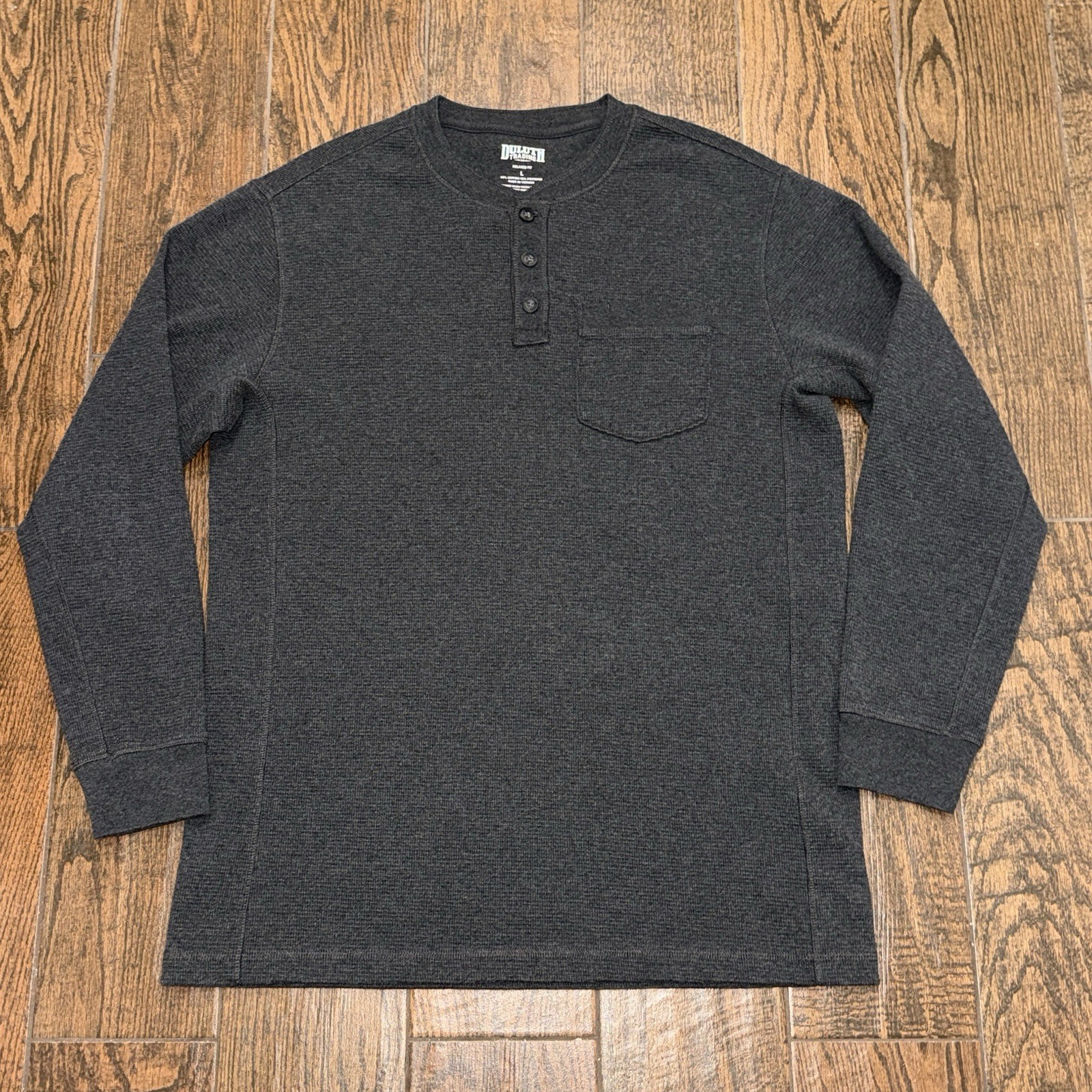 Duluth Trading Mens Burly Thermal Grey Relaxed Fit Waffle Pocket Henley Large gallery