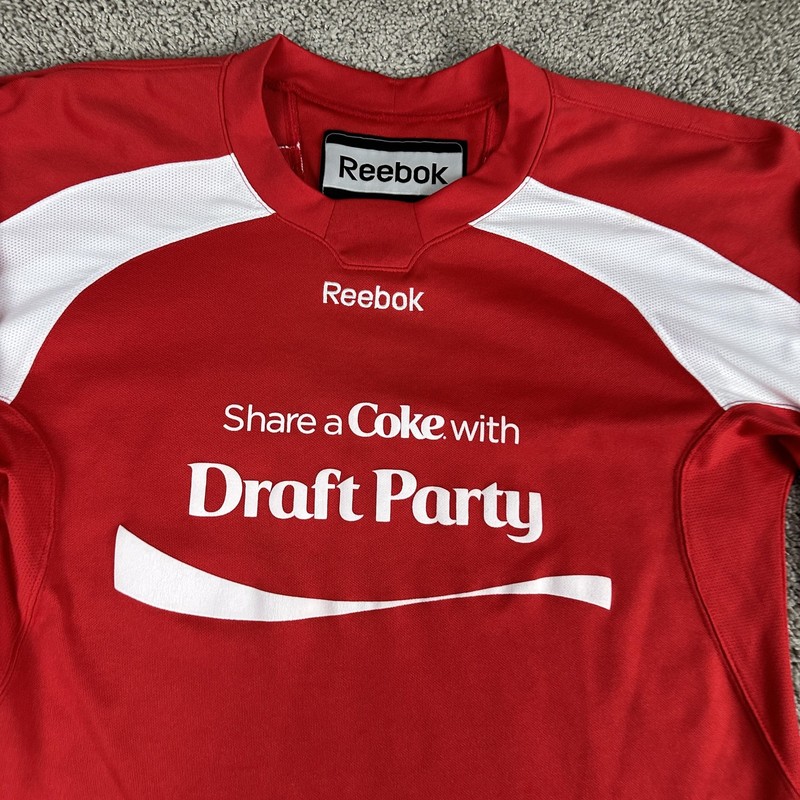 Reebok Shirt Mens Medium Red White Share a Coke Draft Party Jersey Long Sleeve gallery
