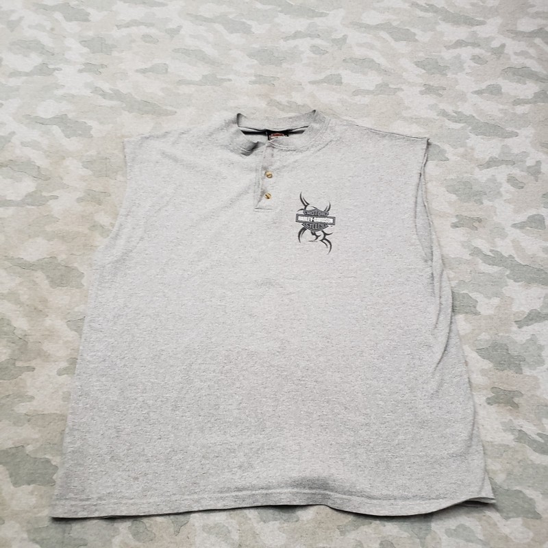 Vintage Harley Davidson Tank Shirt Mens XL Gray Henley Sleeveless Motorcycle gallery