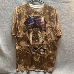 GET A LIFE Dri Fit SHIRT Sz L Bull Dog American Flag Logo USA MILITARY Camo DOG