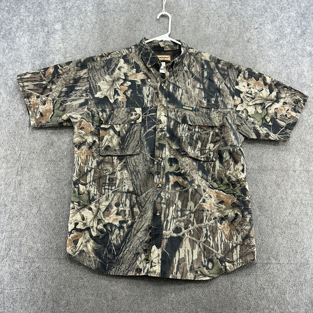 Remington Shirt Mens XL Brown Mossy Oak Camo Hunting Outdoor Short Sleeve