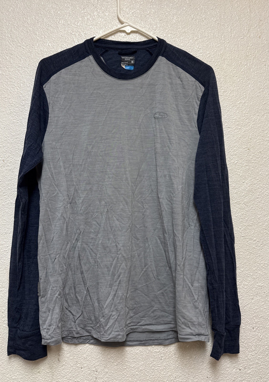 Icebreaker Men’s Long Sleeve Shirt Cool Lite Merino Blue/Gray Shirt Sz S Flaw gallery
