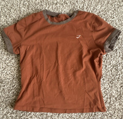 Gymshark Women’s Activewear Crew Neck T-Shirt Brown/Gray Breathable Stretch S