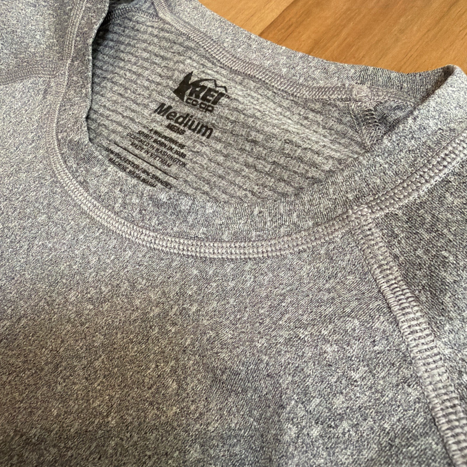 REI Co-op Mens M Lightweight Base Layer Performance Crew T-Shirt Gray Perforated gallery