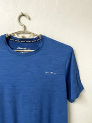 Eddie Bauer FreeDry Athletic t Shirt Mens L 44×26 Heathr Blu SS Cotn Stretch EUC