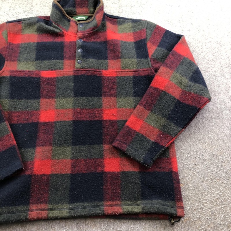 Orvis Pullover Mens Medium Red Plaid Snap Mock Neck Fleece Top Outdoor Thermal gallery