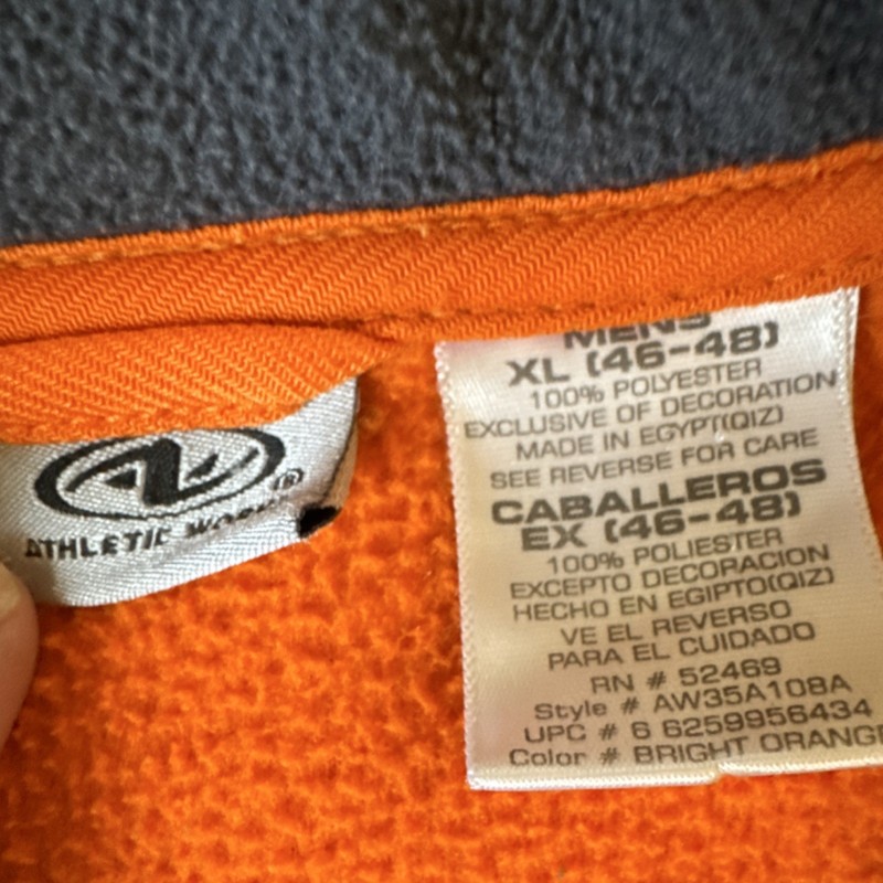 Athletic Work Orange Gray Fleece Pullover 1/4 Zip Mens XL Hunting Outdoor gallery