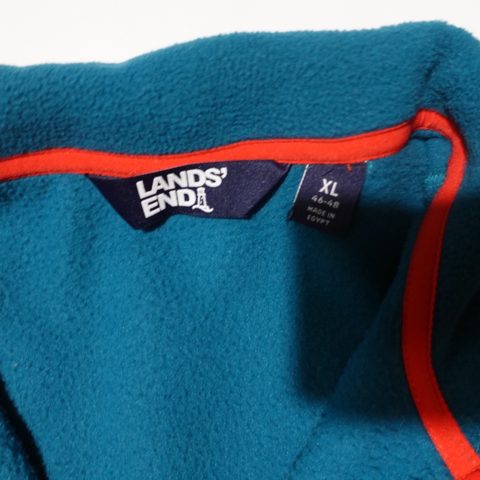 Lands' End Fleece Pullover Jacket Soft Teal Navy Orange Snap Closure Men's XL gallery