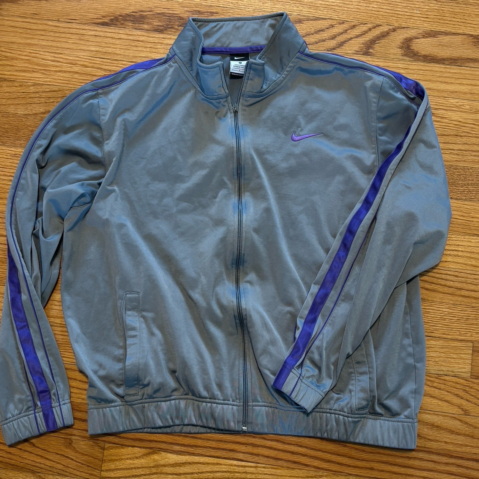 Mens Nike Dri Fit Jacket Size Large Grey Purple Stripe Full Zip Running Track gallery