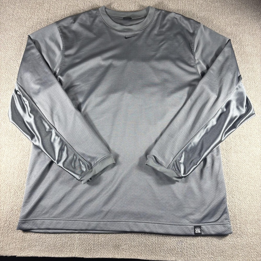 Vintage Nike Shirt Mens Large Gray Long Sleeve Mesh Basketball Center Swoosh