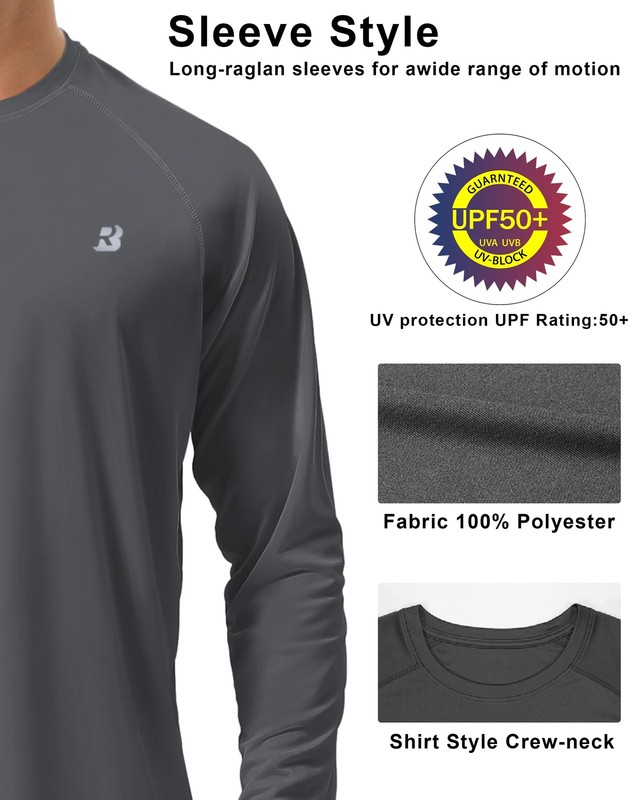 Mens UPF 50 UV Sun Protection Shirts Outdoor Long Large 1 Pack - Dark Gray gallery