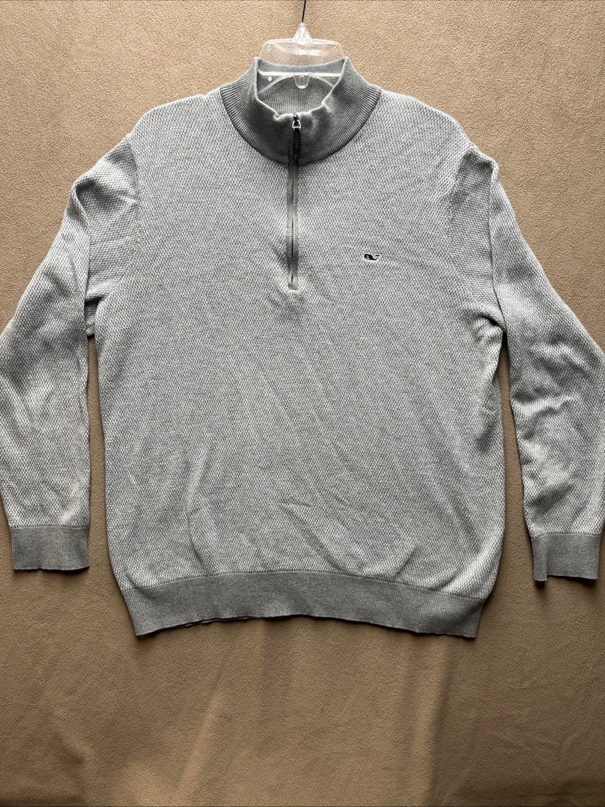 Vineyard Vines Pullover Mens Large Gray Sweater Quarter Zip Cotton/Poly/Wool gallery