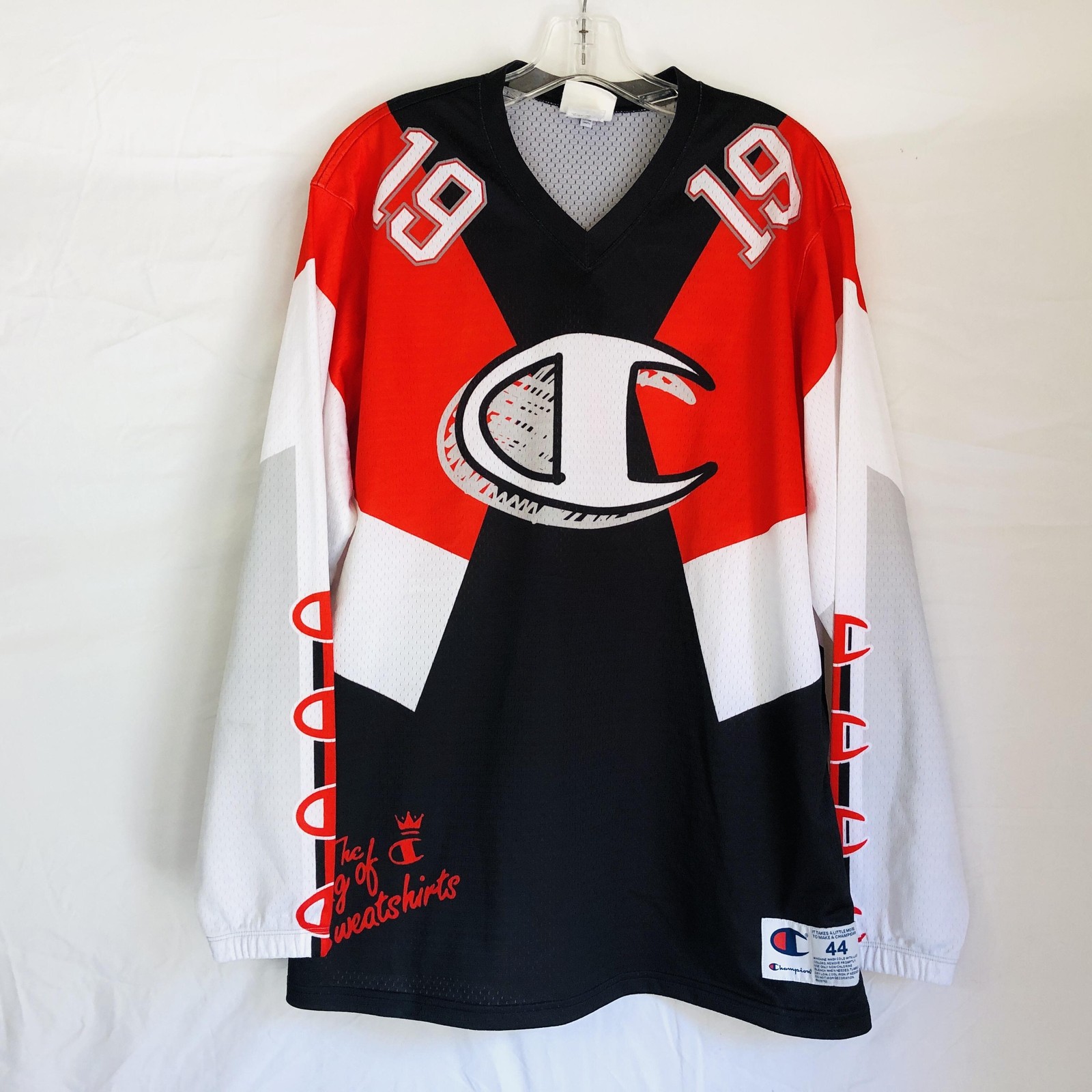 Champion Jersey Shirt Mens Large Black Red White King Of Sweatshirts Graphic VTG gallery