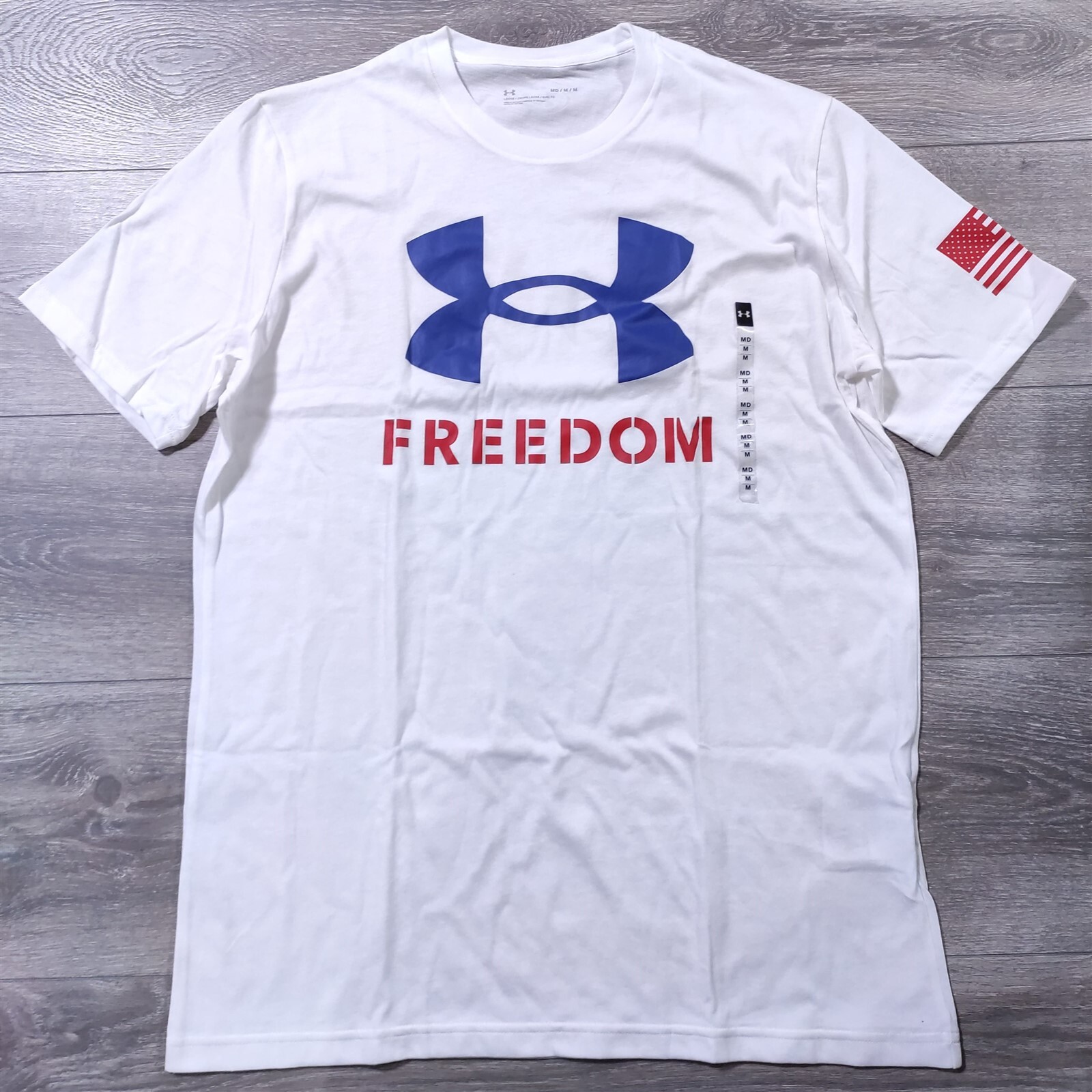 Under Armour Shirt Adult Medium White Freedom USA Flag Loose Fit Gym Tee Mens gallery