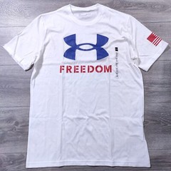 Under Armour Shirt Adult Medium White Freedom USA Flag Loose Fit Gym Tee Mens
