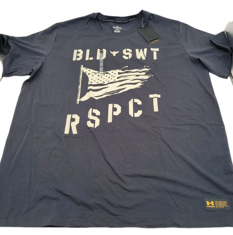 Men's 2XL Under Armour Project Rock Veteran's Day BSR Flag T-Shirt Navy gallery