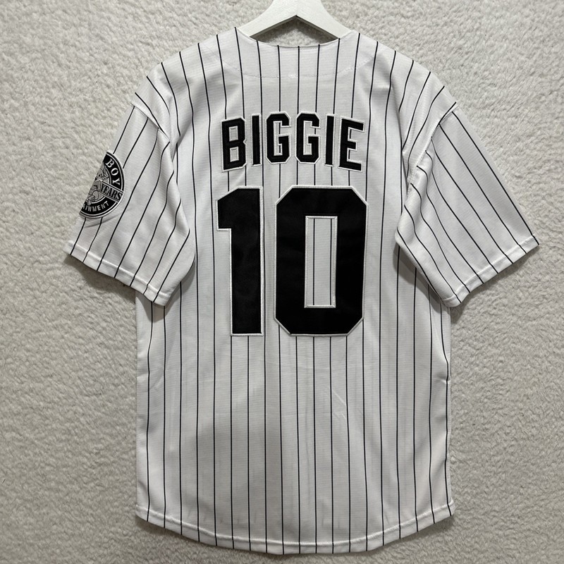 Bad Boy Biggie Size S #10 Hip Hop Pinstripe Baseball Jersey White Sox Style gallery