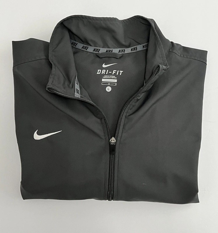 Nike Dri-FIT Men’s Large Full Zip Windbreaker Jacket Gray White Running Athletic gallery