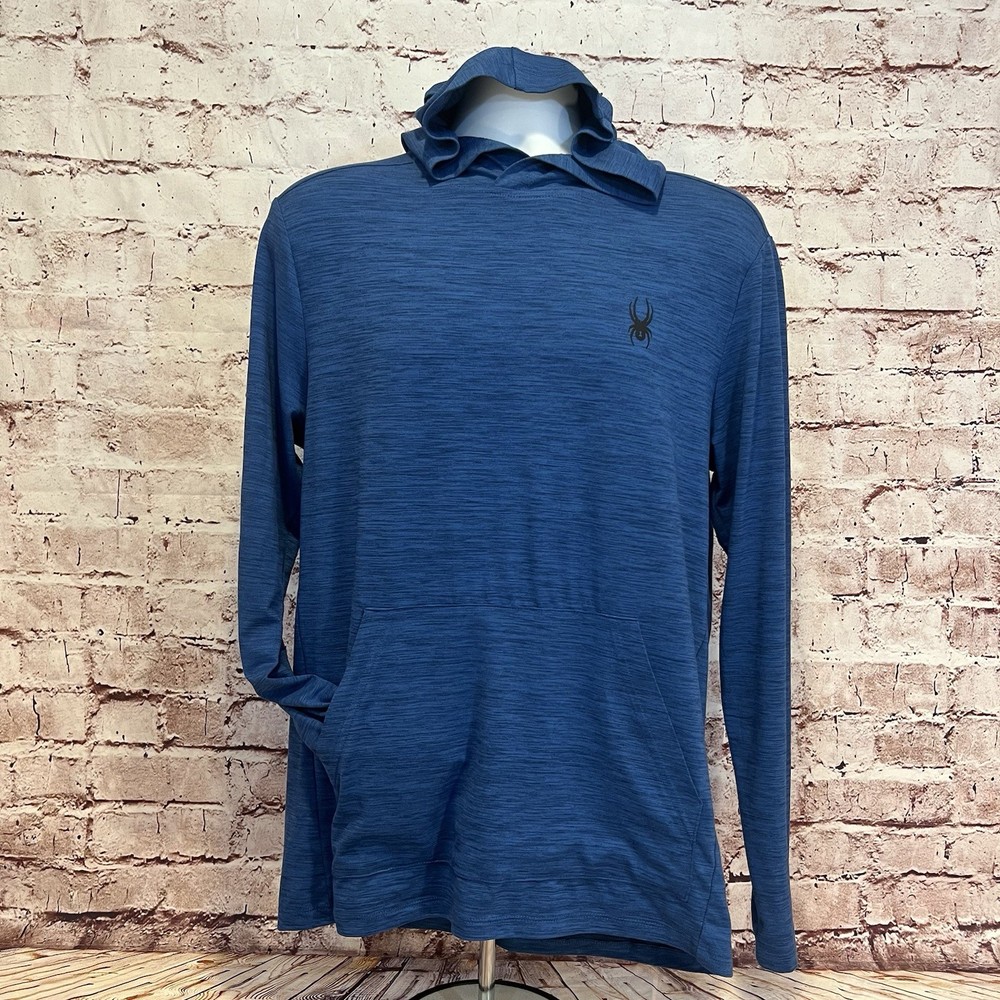 Spider Active ProWEB Men’s Blue Long Sleeve Performance Hoodie Shirt Size Medium