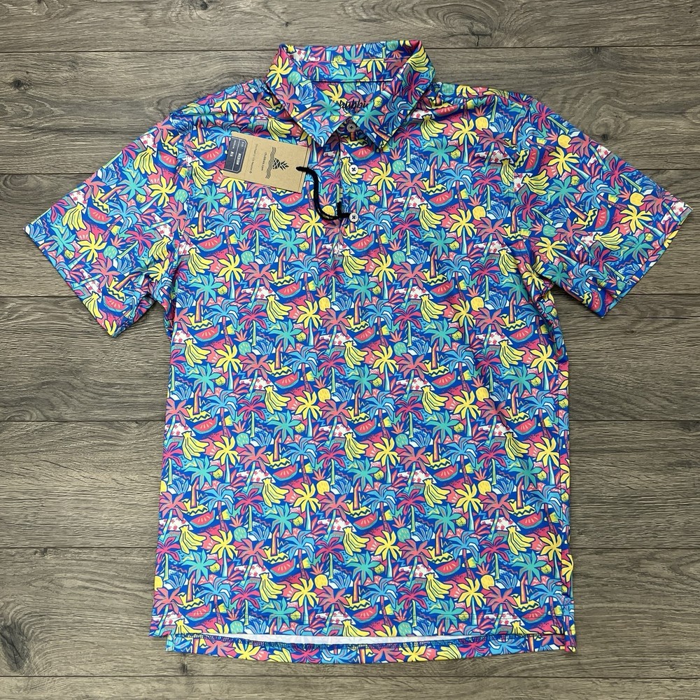 Chubbies Polo Shirt Sz Medium Mens Multicolor Performance 2.0 Tropical Bunch