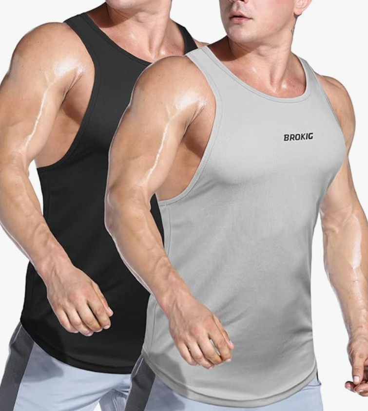 NEW BROKIG Men's 2 Pack Bodybuilding Gym Quick Drying Tank Tops Size Medium