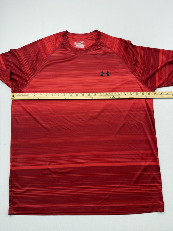 Under Armour HeatGear Shirt Mens XL Red Short Sleeve Stripe Performance Tee gallery