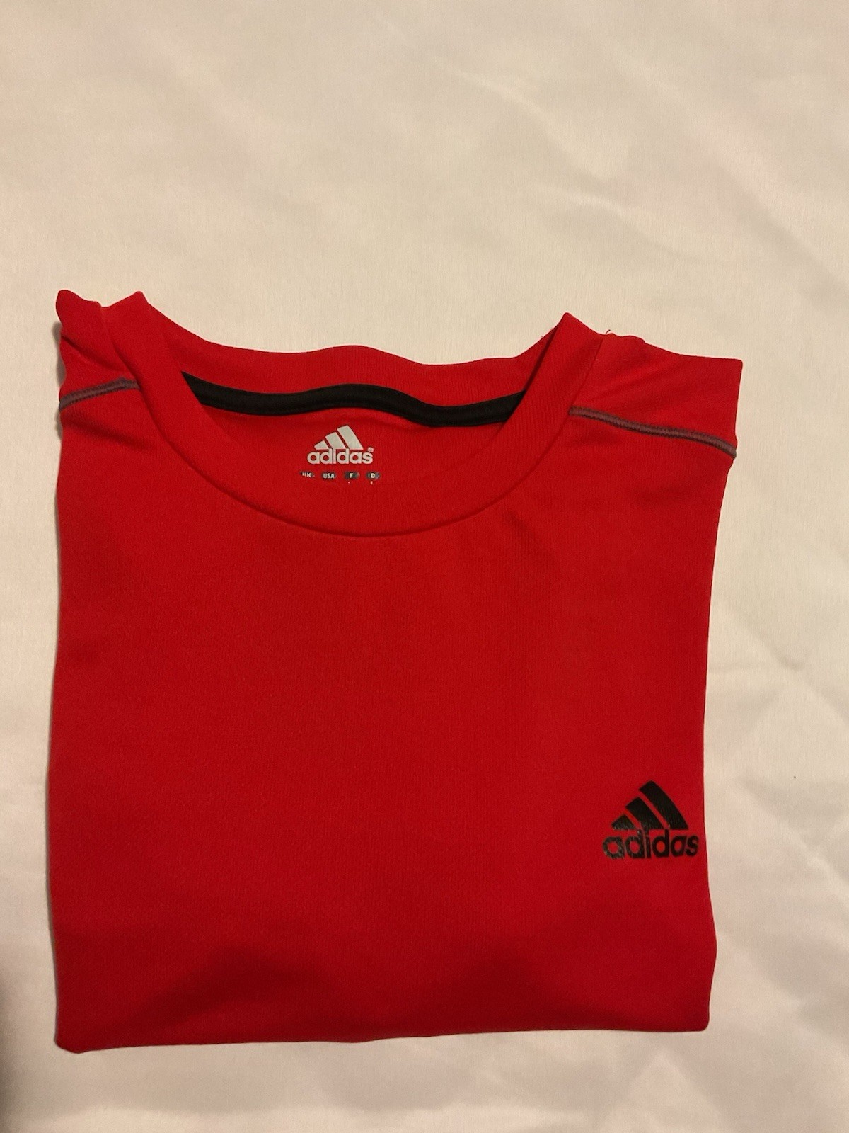 adidas Climalite Men's Red Black Crew Neck Short Sleeve Poly T-Shirt Sz M gallery