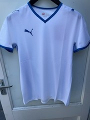 Men’s Puma King Training Polyester Football/Gym White/Blue T-Shirt P1 RRP £29.99