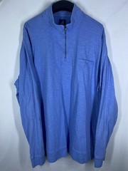 Johnnie O Pullover Mens 2XL Blue Cotton 1/4 Zip Pocket Stretch Mock Neck Sweater