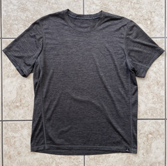 PrAna Hardesty Men’s Short Sleeve Large Dark Rock Climbing Stripe T-Shirt Active