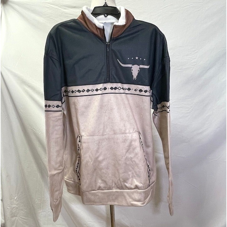 Black & Tan Fleece Lined Western Aztec Themed Half Zip Pullover Men's 3XL gallery