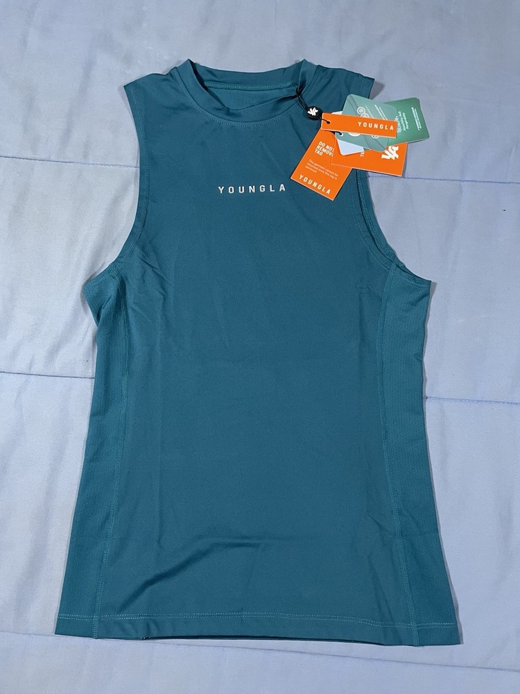 YoungLA 341 Blitz Compression Tank Top Teal Medium Muscle Tank Gym YLA NWT