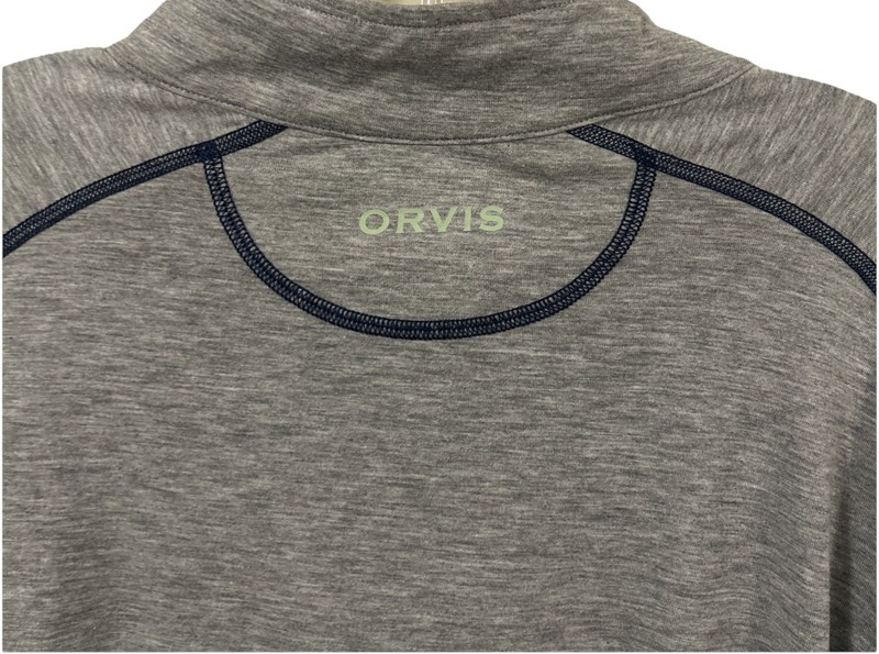 Orvis 1/4 Zip Performance Pullover Mens XXL Gray Long Sleeve Logo Navy Stitching gallery