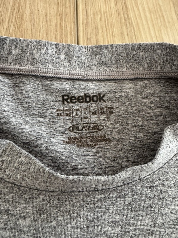 Reebok PLAYDRY Men's XL Gray Crew Neck Long Sleeve Activewear T-Shirt Polyester gallery