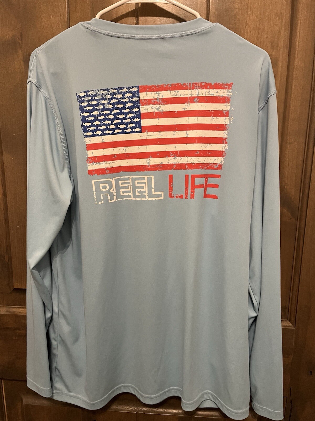 Reel Life Mens Size Size Large. American Flag Long Sleeve Tech Shirt UPF. gallery