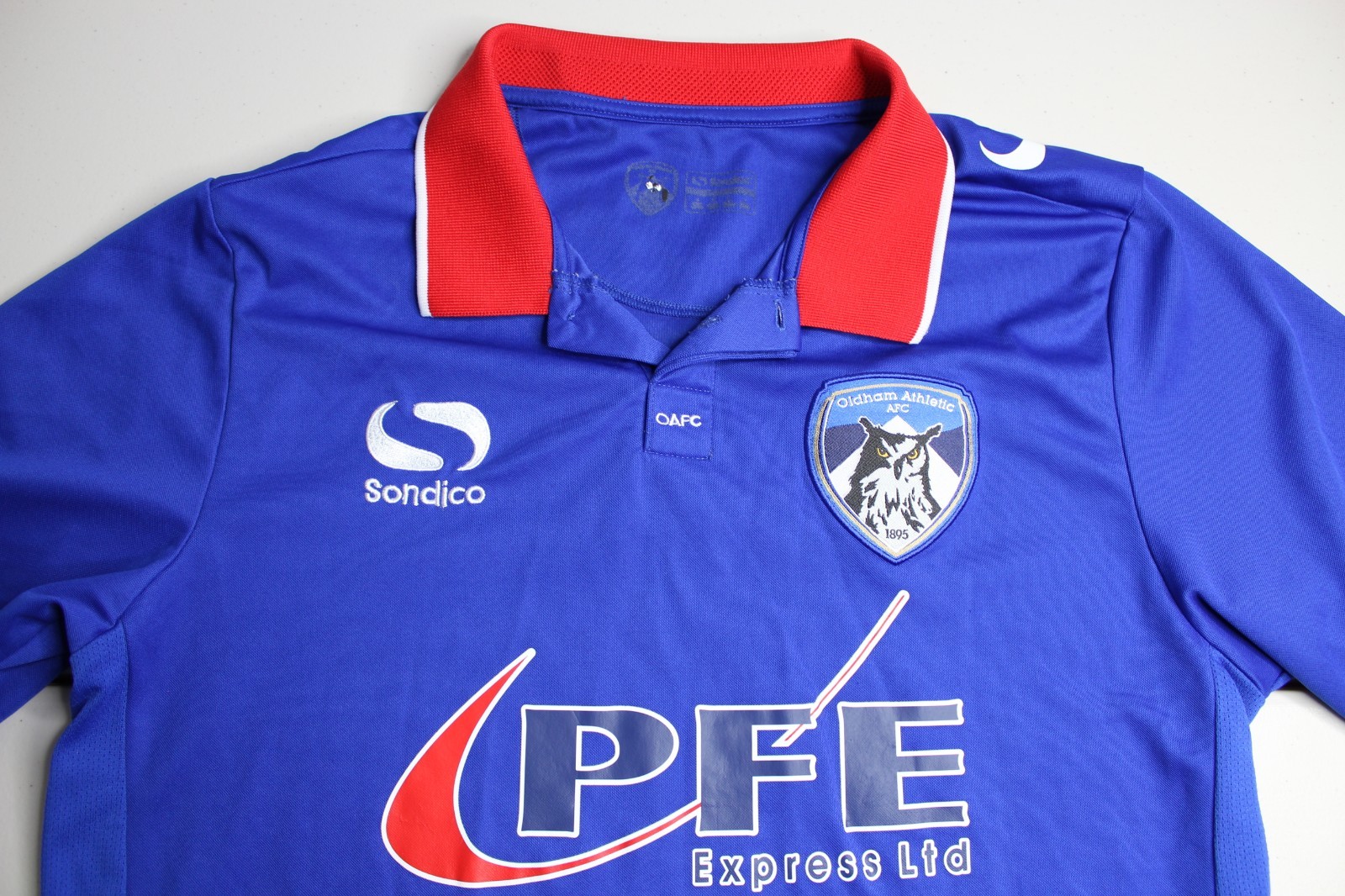 Mens M Medium Sondico Oldham Athletic AFC PFE Express Blue Soccer Polo Jersey gallery